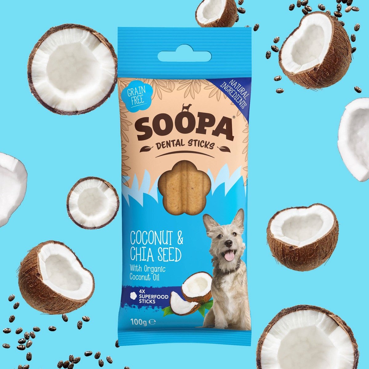 Soopa -  Dental Sticks -  Coconut & Chia Seed - Kokosnoot - Chia zaad - vegan - vegetarisch - hond - kauwstaaf
