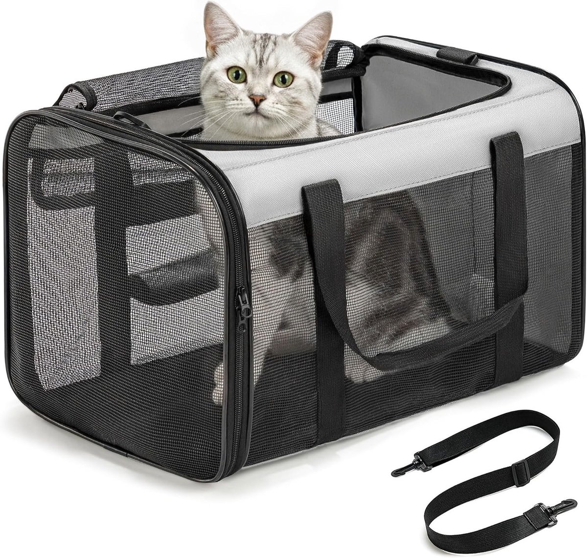 Zachte Dierenvervoerder voor Honden en Katten met 4 Zijden Gaas, Goedgekeurd voor Vliegtuigen, Geschikt voor Kleine en Middelgrote Huisdieren tot 6 kg