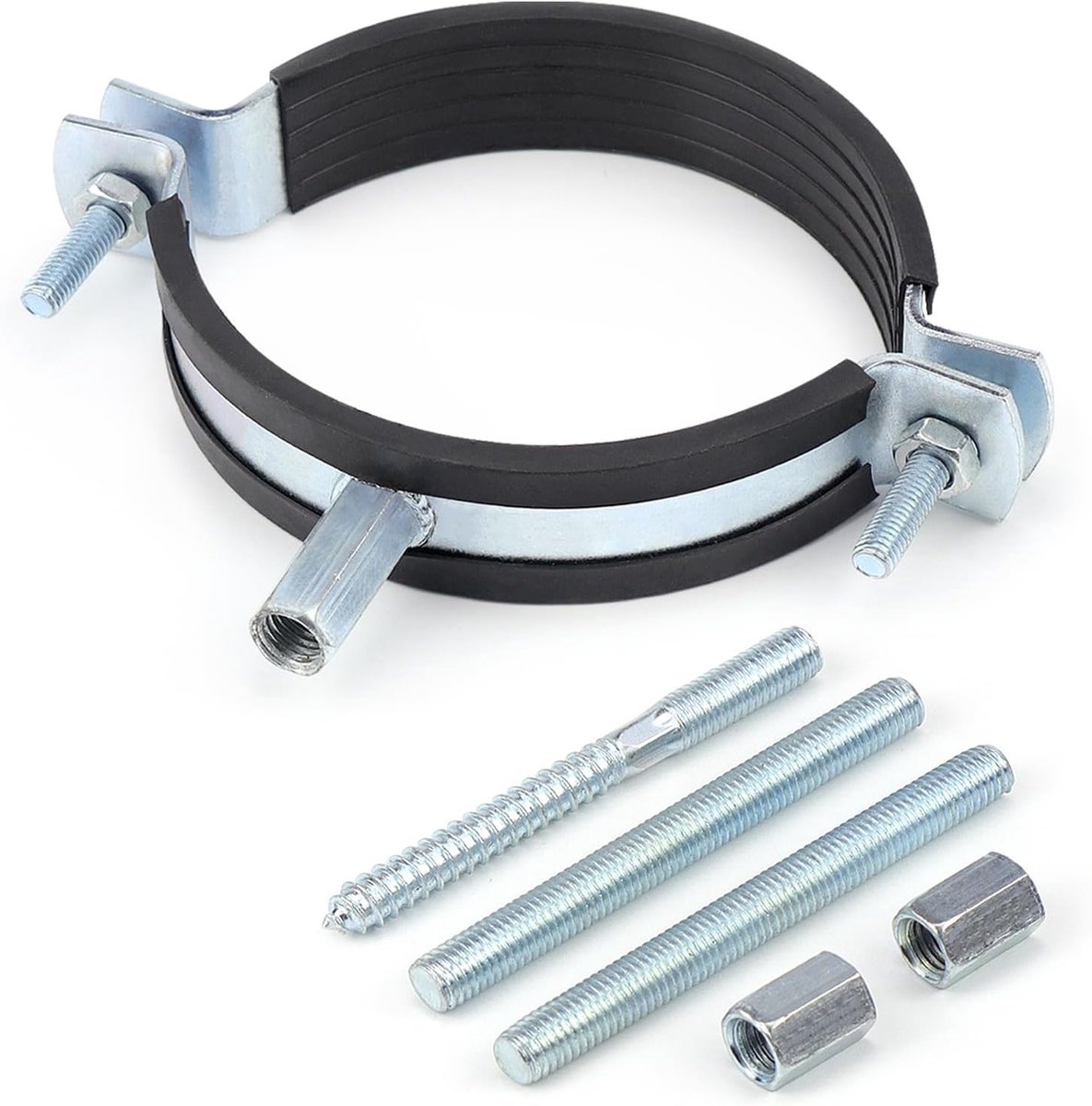 Verstelbare pijpklem voor kachelpijp 160-185mm, gegalvaniseerd staal met rubberen voering, duurzame bevestiging voor kachelaccessoires