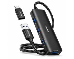 Sounix USB 3.0 Hub met 60cm Kabel - USB Splitter - 4 extra USB 3.0 A Poorten - USB C Hub - 5 Gbps - Aluminium - Zwart