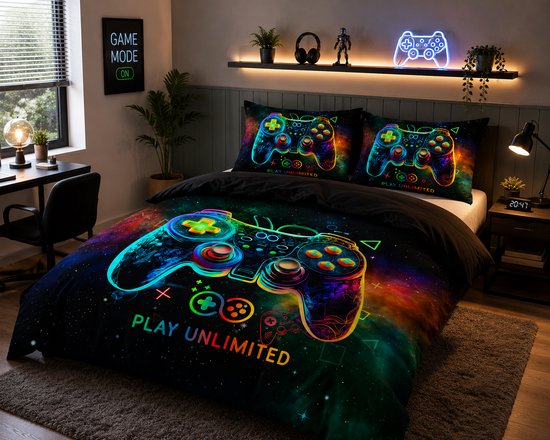 Eenpersoons Dekbedovertrek 140 x 200 - Gamen - Controller - Gamepad - Mooie Kwaliteit - Gamekamer - Jongens - Game - Met Extra Kussensloop - Kind - Tiener - Volwassene van Merkloos — afbeelding 2