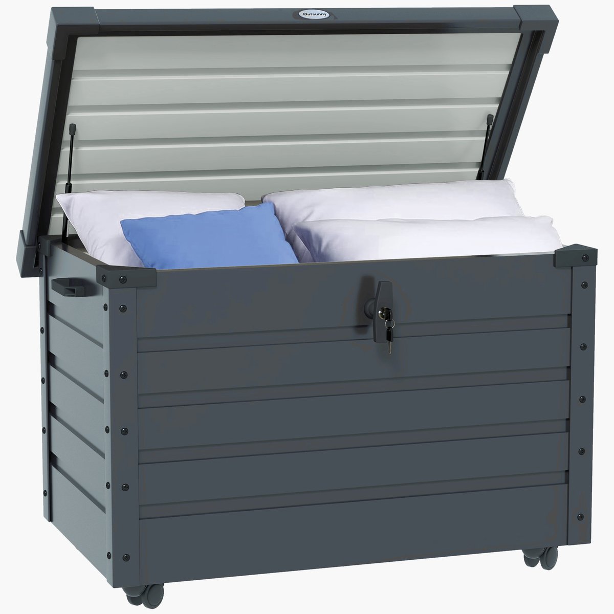 Metalen tuinbox - met rollen - bergkast met slot - 100 x 62 x 65 cm - donkergrijs