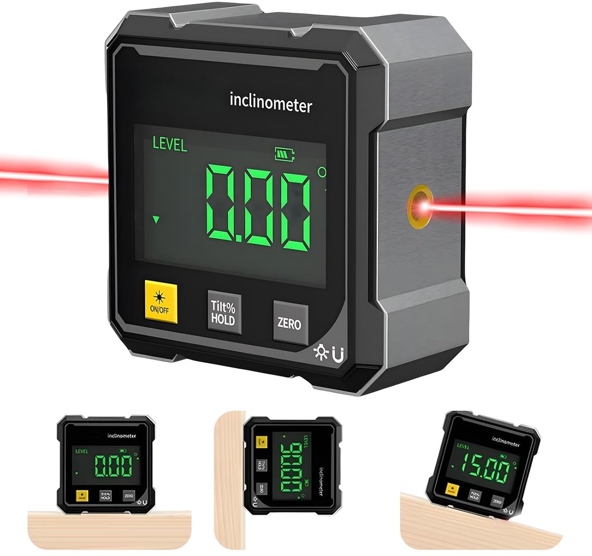 Magnetisch Digitaal Hoekmeetinstrument - 360° Meting LED-Display USB-Opladen 400 mAh - STEM-Doe-Het-Zelf-Tool Voor De Start Van Het Schooljaar - Zwart