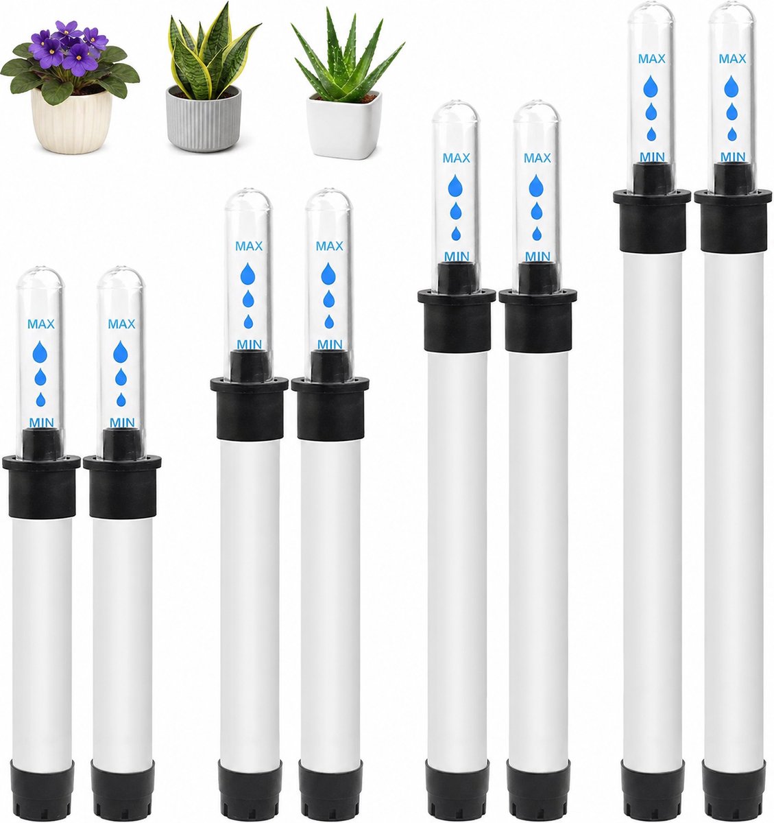 Namajunas set van 8 waterindicatoren voor planten - 15-36 cm grote hydroponische waterindicator, milieuvriendelijke vochtigheidsmeter voor kamerplanten, alternatief voor een traditionele vochtigheidsmeter