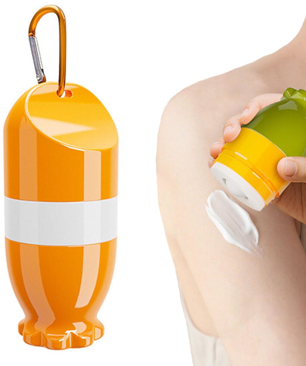 Zonnebrandcrème Applicator - Zonnebrandroller - 100 ml - Zonnebrandkwast - Lotionapplicator - Body Roller - Herbruikbaar - Zonnebrand Applicator - Met haak - Hervulbare Zonnebrandcrème Applicator - Zonnebrand kwast - Draagbaar - Oranje