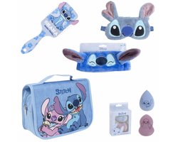 Disney Stitch Beauty Set 6-Delig – Toilettas, Haarborstel, Slaapmasker, Haarband & Make-up Sponsjes