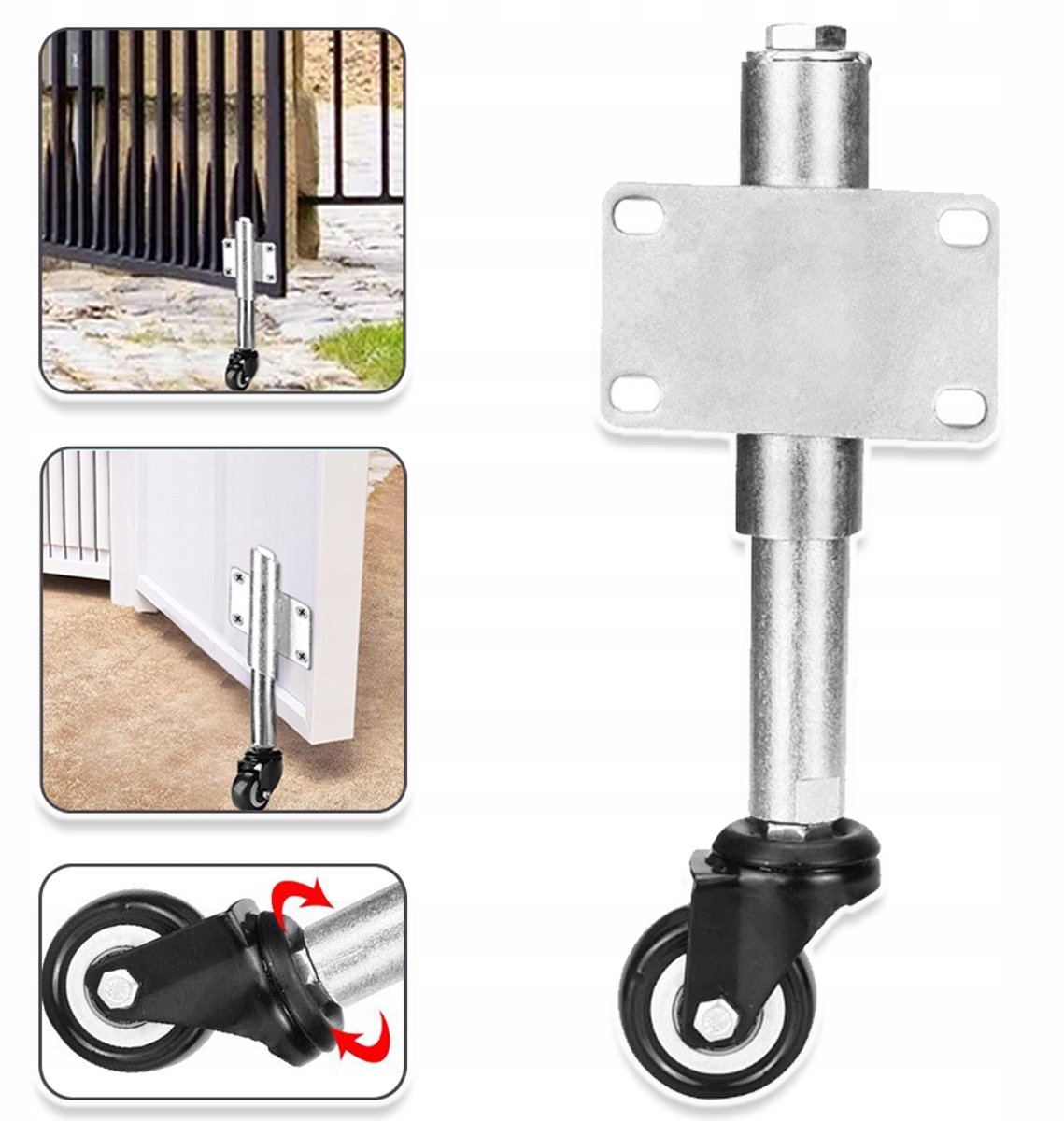 Deurwiel Met Veermechanisme 5 cm - Draagvermogen 60 kg Zinklegering En PU-Rubber Schokabsorberend - Eenvoudige Montage Met 4-Gats Plaat Voor Poorten, Trolleys En Zware Lasten - Zwart En Zilver