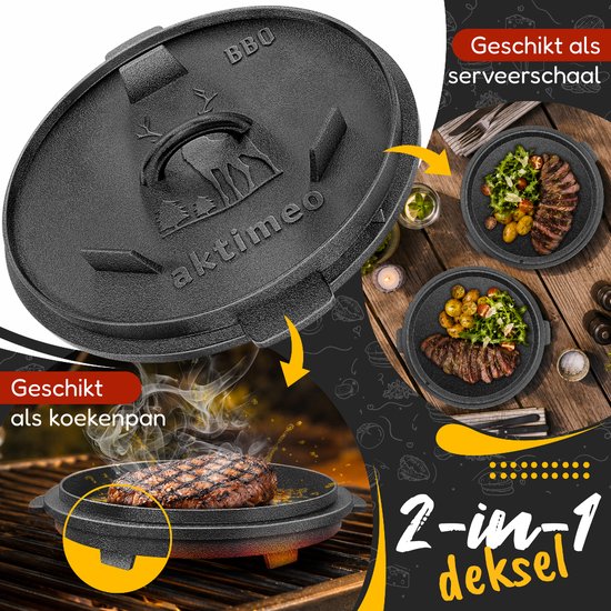 aktimeo Dutch Oven 12,0 L gietijzeren pan met deksel incl. accessoires en receptenboek — afbeelding 5