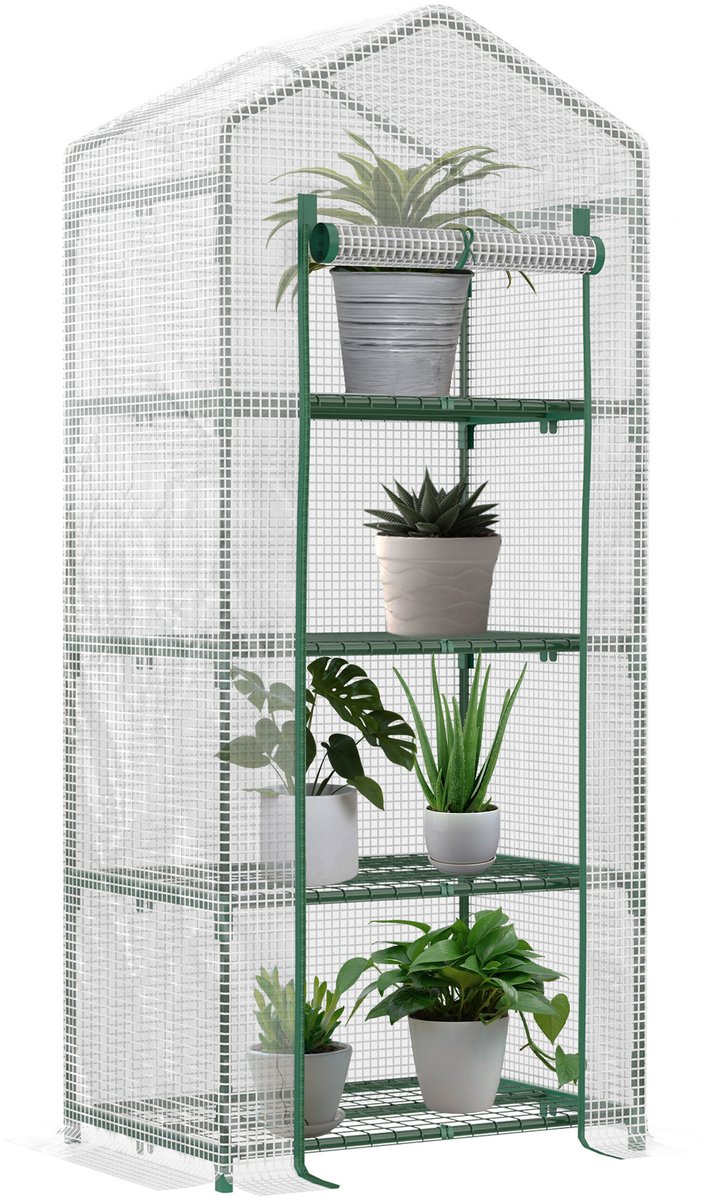 Tuinkassen - van PE-materiaal met 4 lagen en frame - balkonkas - 140/m² verdikt zeildoek - stalen frame - 70 x 50 x 160 cm - met oproldeur - wit