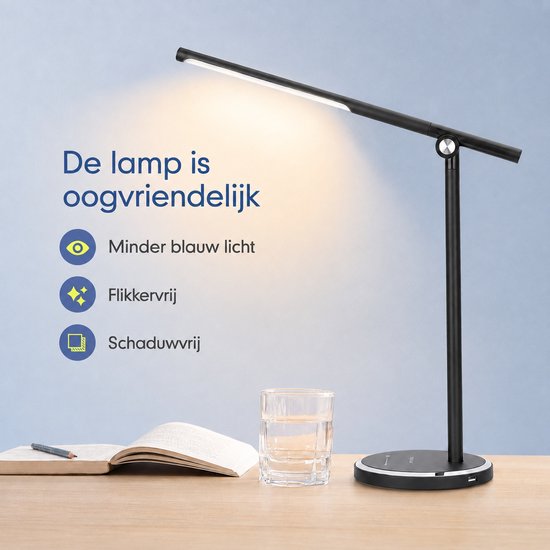Aigostar LED Bureaulamp Dimbaar - Oogvriendelijke Tafellamp met Touchbediening - 5 Lichtkleuren en 10 Helderheidsniveaus - USB Poort - Zwart van Aigostar — afbeelding 5