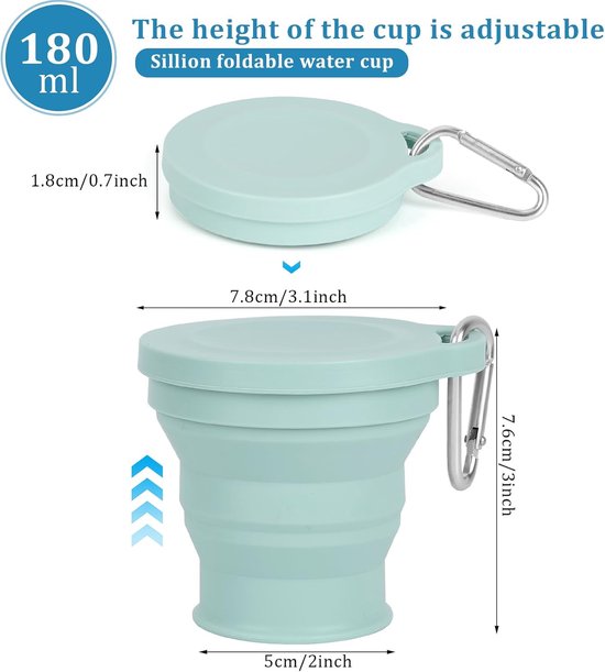 2 stuks opvouwbare siliconen bekers - 180 ml - Kampeer beker - siliconen vouwbekers - Herbruikbare draagbare - Opvouwbare beker - Travel Cup - Pocket Cup - opvouwbare mok met deksel - opvouwbare reisbeker - wandelingen buiten — afbeelding 4