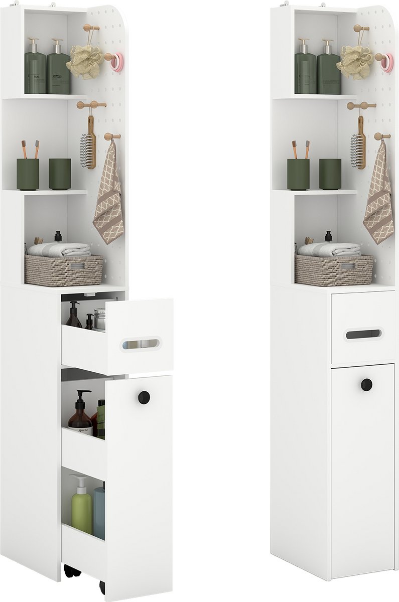 Puluomis - Badkamerkast - Ladekast - Smalle Opbergkaste - Halfhoge badkamerkast - 24 x 35 x 165 cm - Wit
