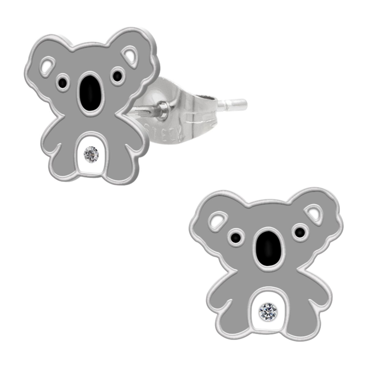 Kinderoorbellen Meisjes Koala – Oorstekers 316L Chirurgisch Staal – Geschikt voor Gevoelige Oren – Koala Oorbellen met Kristal – 8,5 mm