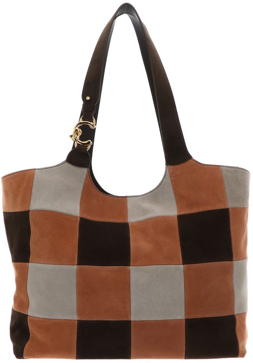 COCCINELLE Leren schoudertas C-Easy Handbag Vichy Suede Pat. / Smo. Le. Mul. Robin / Fango veelkleurig