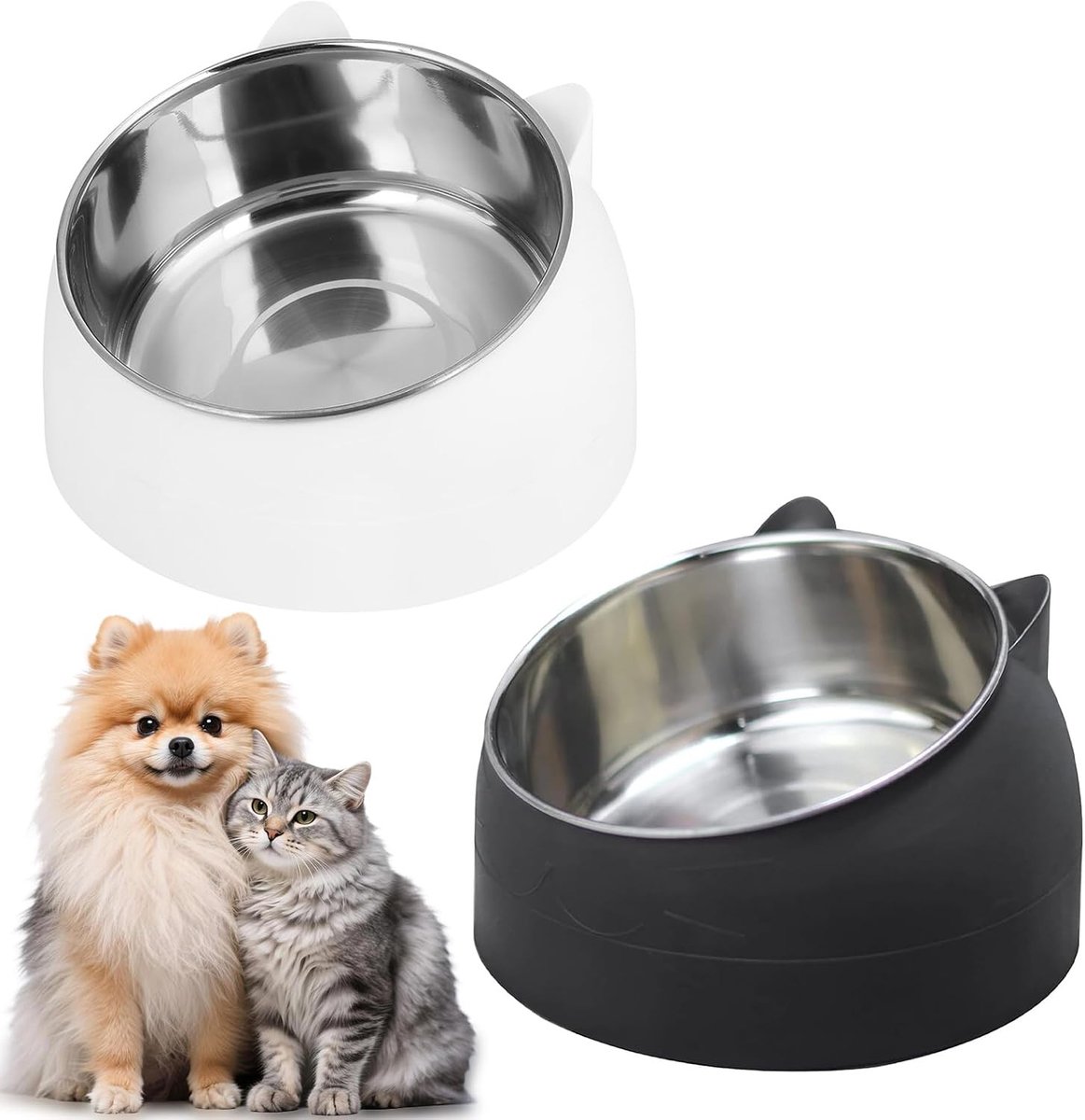 Verhoogde voerbak voor grote hond - RVS - 14 x 5,5 cm - 400 ml - Antislip Voer- en Waterbak voor Huisdieren