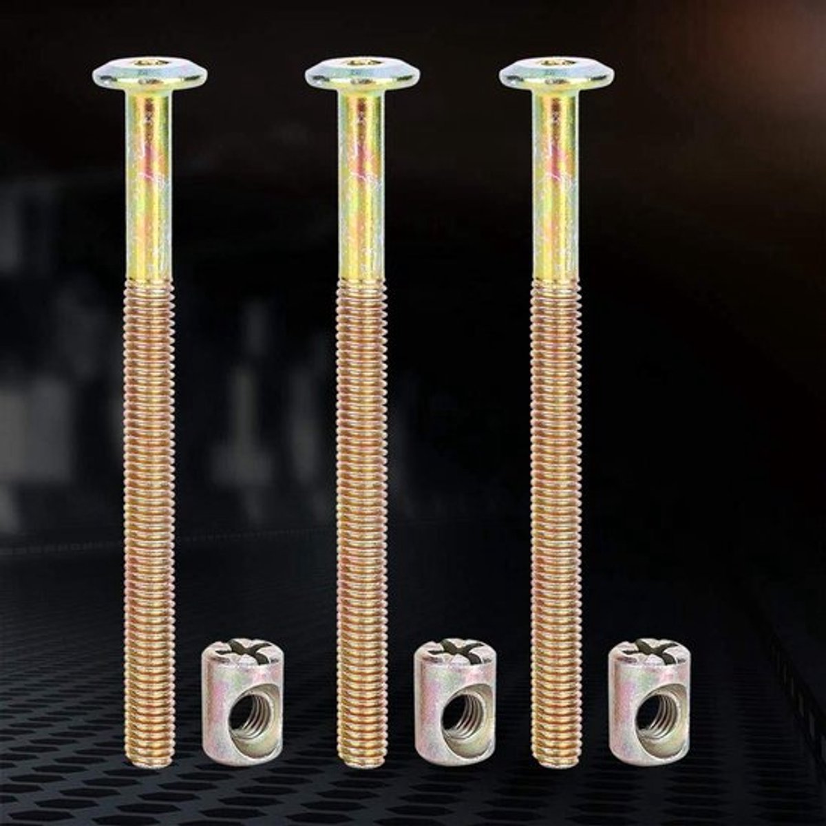 Bedframe bouten - Stapel hardware vervanging - Koolstofstaal - Zeskant-aandrijving - Meubelschroeven - Moeren - Aansluitstuk - Bevestigingsmiddelen - Geschikt voor - Slaapkamermeubels - Zwart - Bouten - 100 mm