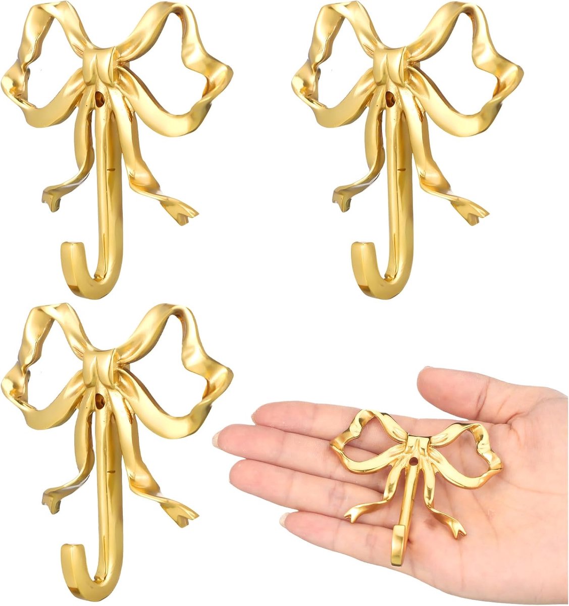 Handdoekhaak - Handdoekhaakjes - Ophanghaken - Kan gebruikt worden voor vering Hoeden tassen handdoeken badjassen - Geschikt voor kamers kantoren keukens en badkamers - 4 stuks Kleine strikhaak - 9.1 cm - Goud
