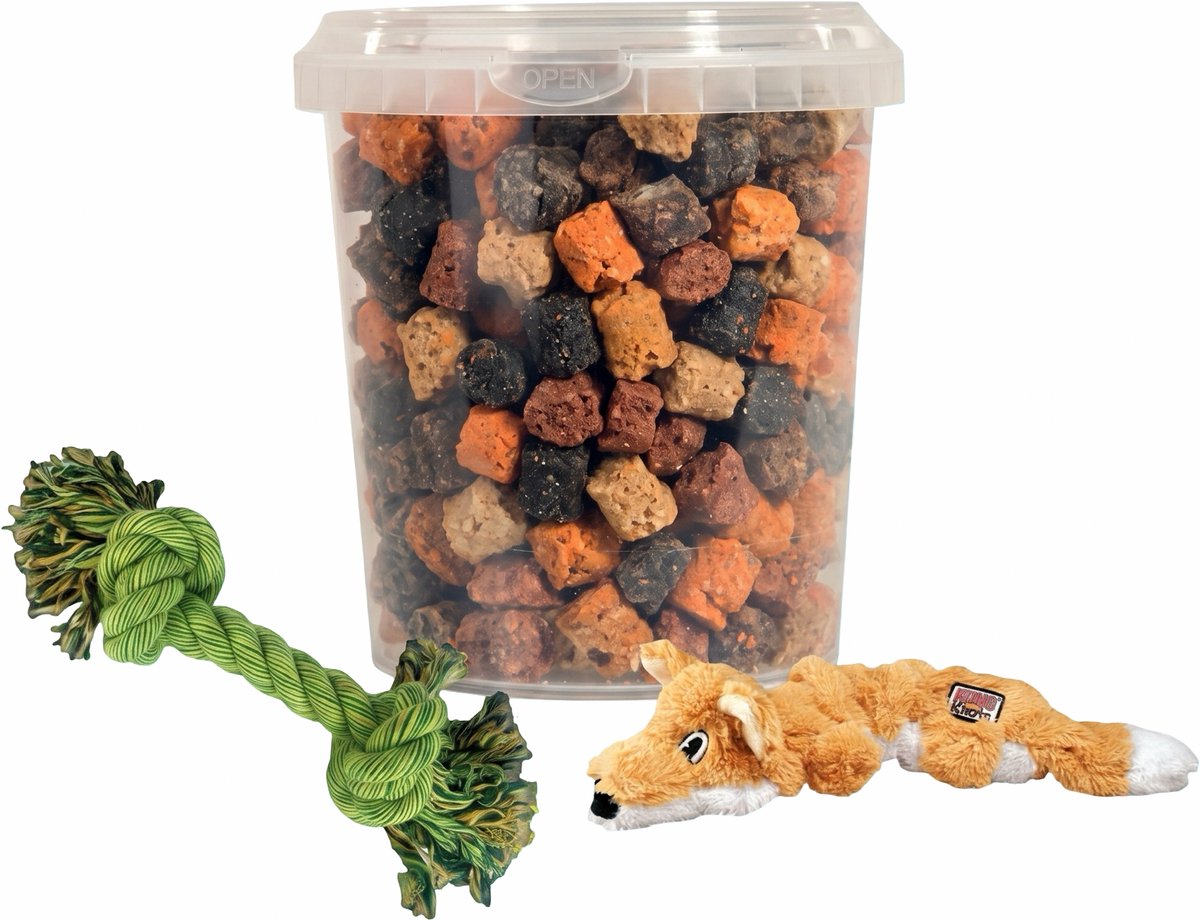Combideal: Kong Scrunch Fox 36 cm + Mixtrainers Emmer 850 ml + Stevig flostouw