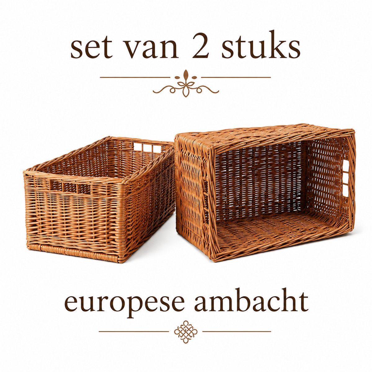 TheWickerStories - Set van 2 Rieten Manden - Opbergmand voor Kast en Plank - Decoratief en Praktisch