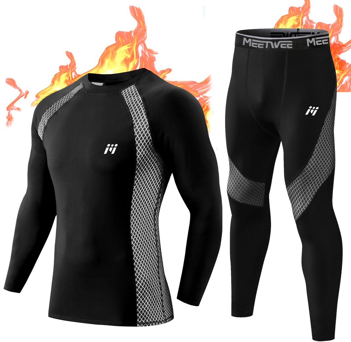 Thermo Ondergoed set voor Heren : Ademend en Comfortabel Basislaag voor Voetbal, Tennis, Skiën, Hardlopen en Outdooractiviteiten-Zwart-S