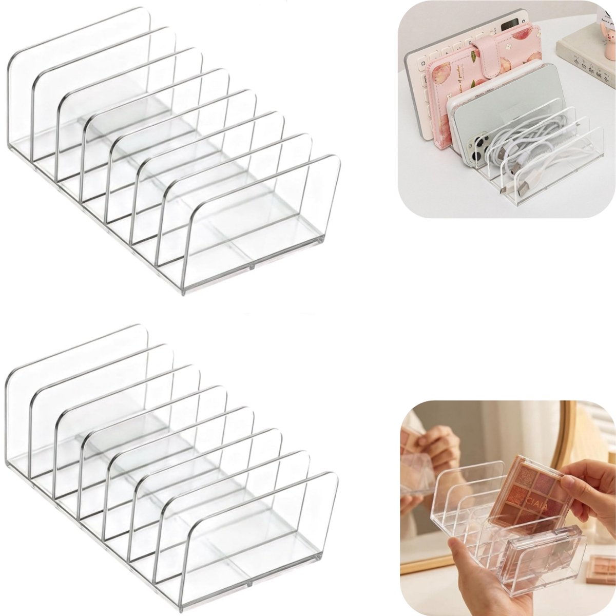 2 stuks opbergrek - oogschaduwplaten opbergrek - telefoonhoesjes opbergrek - 7 vaks opbergrek - verdikt - schokbestendig - gemakkelijk schoon te maken - opberghulpmiddelen - geschikt voor cosmetica, datakabels, powerbanks (transparant, 16,7*8,5 cm)