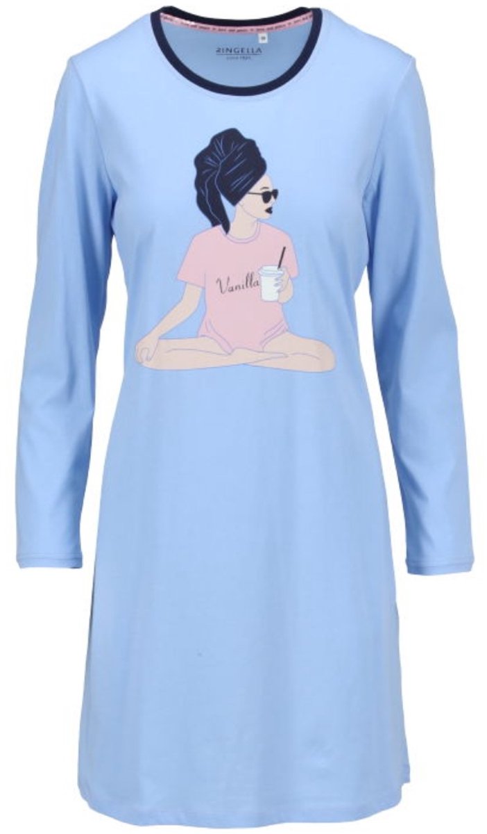 Katoenen dames nachthemd lichtblauw Ringella - Blauw - Maat - 46