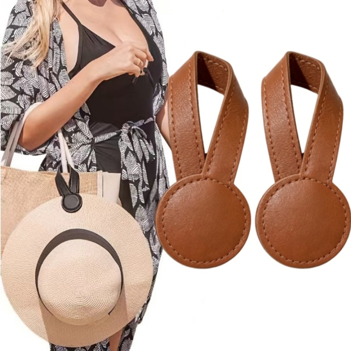 2er Set Magnetischer Hutclip – Reise Hutbefestigung für Tasche und Rucksack – Für Sonnenhüte, Schals und Handschuhe – Braun