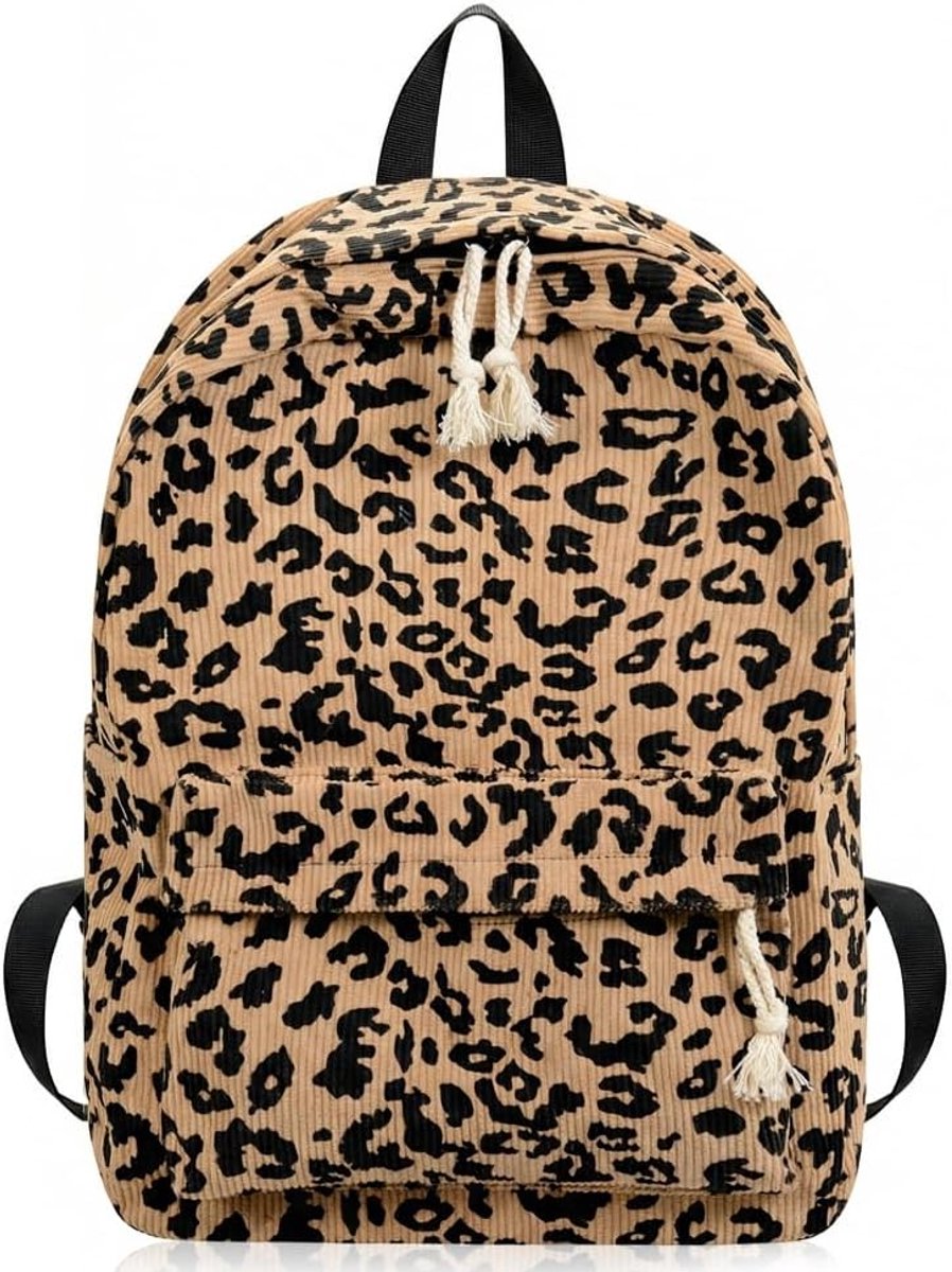 Studentenrugzak met luipaardprint, schooltas met luipaardpatroon, boekentas met grote capaciteit, casual schooltas, verstelbare riem, lichtgewicht reistas voor studenten, tieners(Khaki)