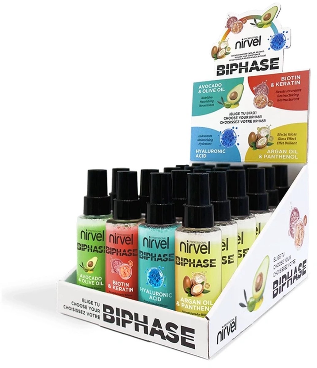 Nirvel Biphase Display / Biphase haarspray behandelingen in verkoopdisplay 4x 6 á 100 ml