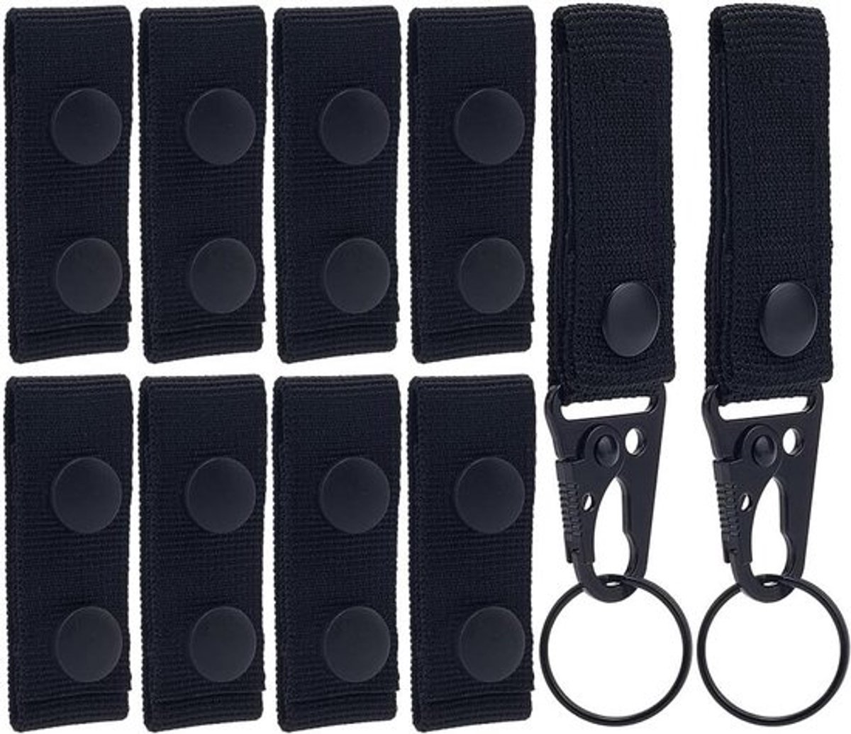 Riem Keepers - Sleutelhanger - Dubbele Snaps - Zwart - Nylon - Militaire Molle - Sleutelhanger Houder - Loop - Zwart - 8 Stuks - 2 Stuks - Mannen - Duty Riem - Tactische - Basketweave - Hanger - Haak - Wetshandhaving.