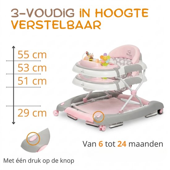 BRONEA® Loopstoeltje baby 4-in-1 - Babywalker met schommelfunctie en speelpaneel met muziek - In hoogte verstelbaar en opvouwbaar - Loopstoel met stille wielen en remmen van Merkloos — afbeelding 4