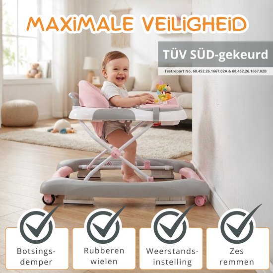 BRONEA® Loopstoeltje baby 4-in-1 - Babywalker met schommelfunctie en speelpaneel met muziek - In hoogte verstelbaar en opvouwbaar - Loopstoel met stille wielen en remmen van Merkloos — afbeelding 2