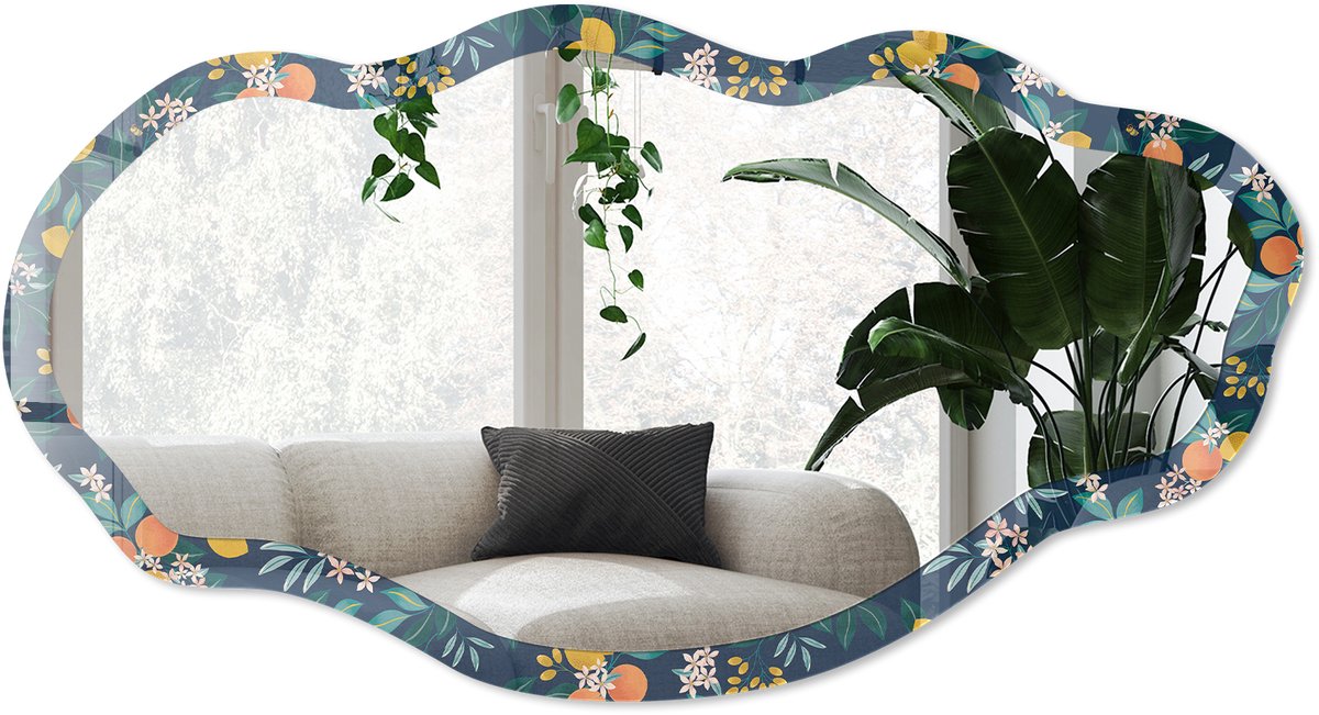 Wallfluent Oranje Bladeren Spiegel - Marine Stijlvolle Wandspiegel - Organische Spiegel - Woonkamer, Keuken, Kantoor - Illustratief - 45x90 cm - Totale afmeting 52x97 cm