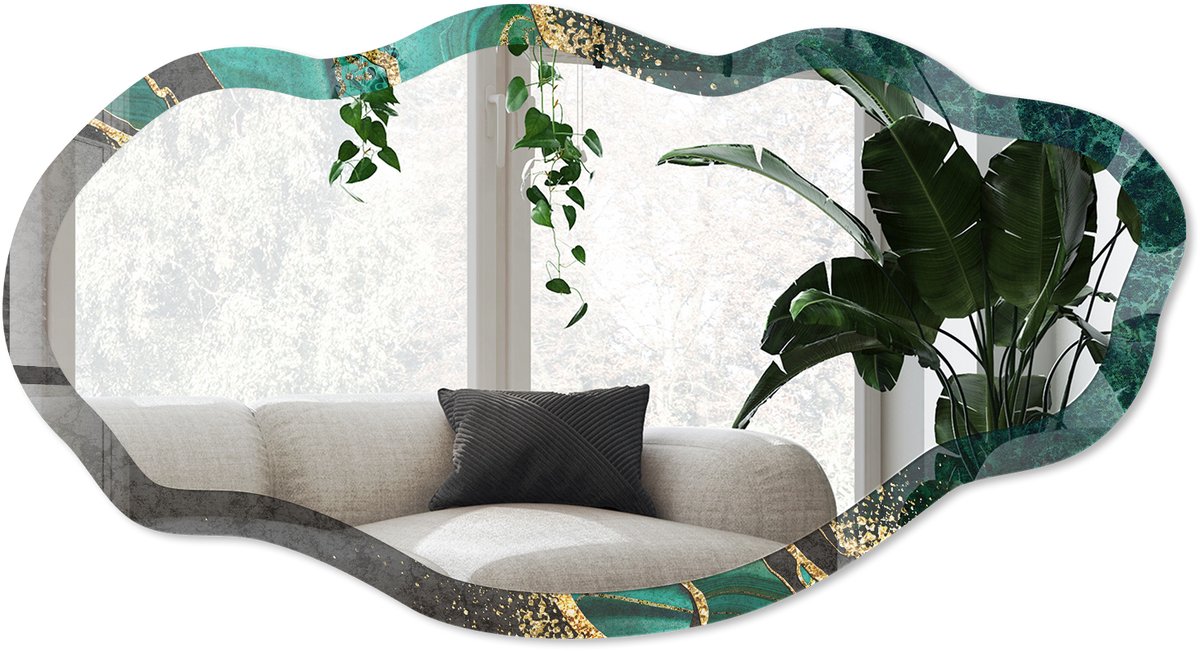 Wallfluent Groene Strepen Spiegel - Groen Strakke Rechthoekige Spiegel - Organische Spiegel - Woonkamer, Kantoor, Slaapkamer - Abstract - 45x90 cm - Totale afmeting 52x97 cm