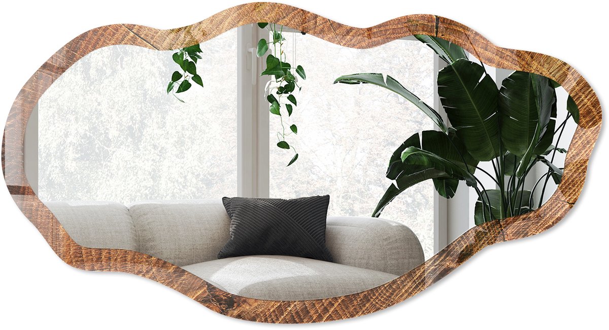 Wallfluent Houten Constructie Spiegel - Bruin Stijlvolle Wandspiegel - Organische Spiegel - Woonkamer, Kantoor, Hal - Rustiek - 45x90 cm - Totale afmeting 52x97 cm