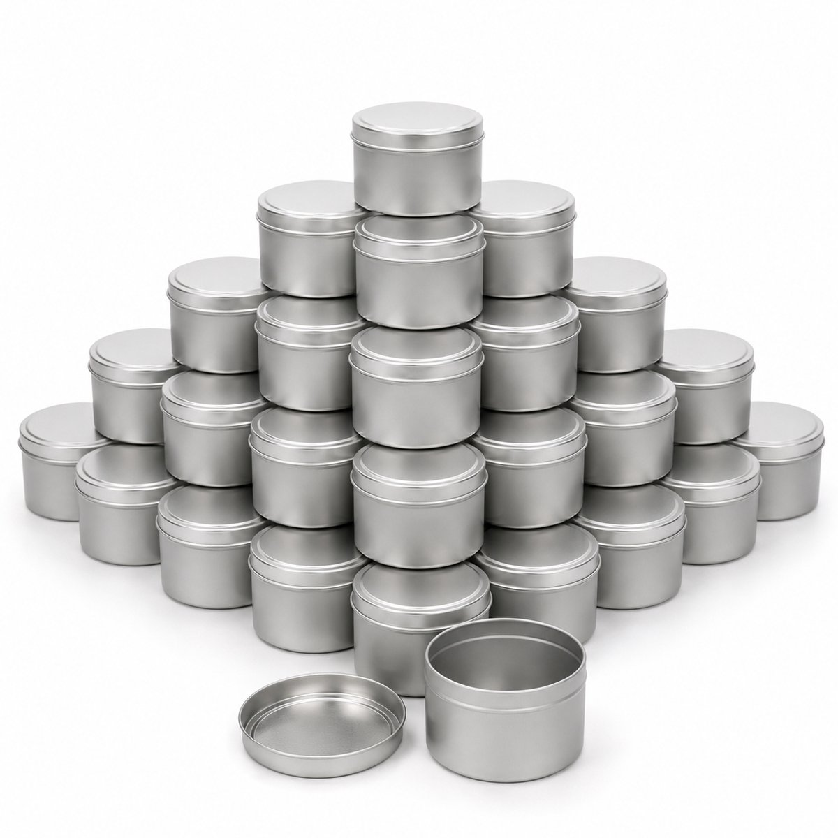 ZoeZo Kaarsenbakjes 24 Stuks 120 ml - Kaarsenpot Met Deksel - Zelf Kaarsen Maken - Aluminium - Herbruikbaar - Hobbypakket - Zilver