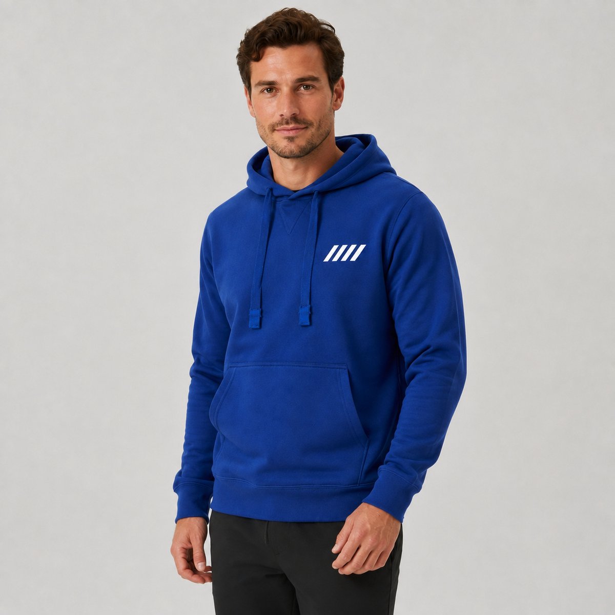 Hoodie Heren – Sweater met Capuchon en Print – Blauw – Katoen – Minimalistisch Logo - XS