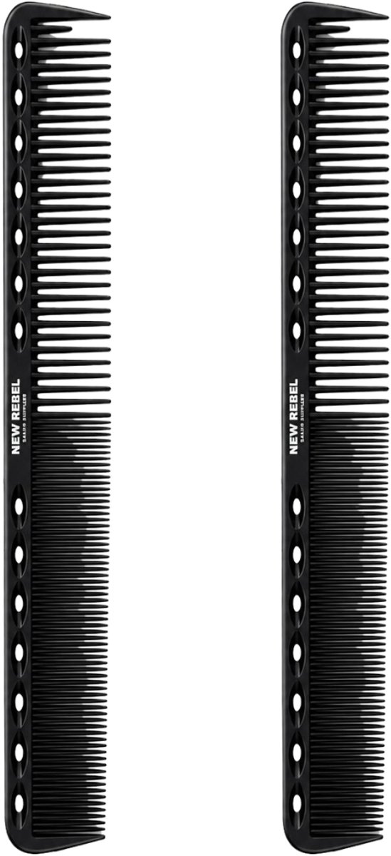 NEW REBEL Carbon Antistatic Comb – Professionele Kapperskam – Antistatische Haarkam – Knipkam & Stylingkam – Voor Heren en Dames – Zwart ( 2x )