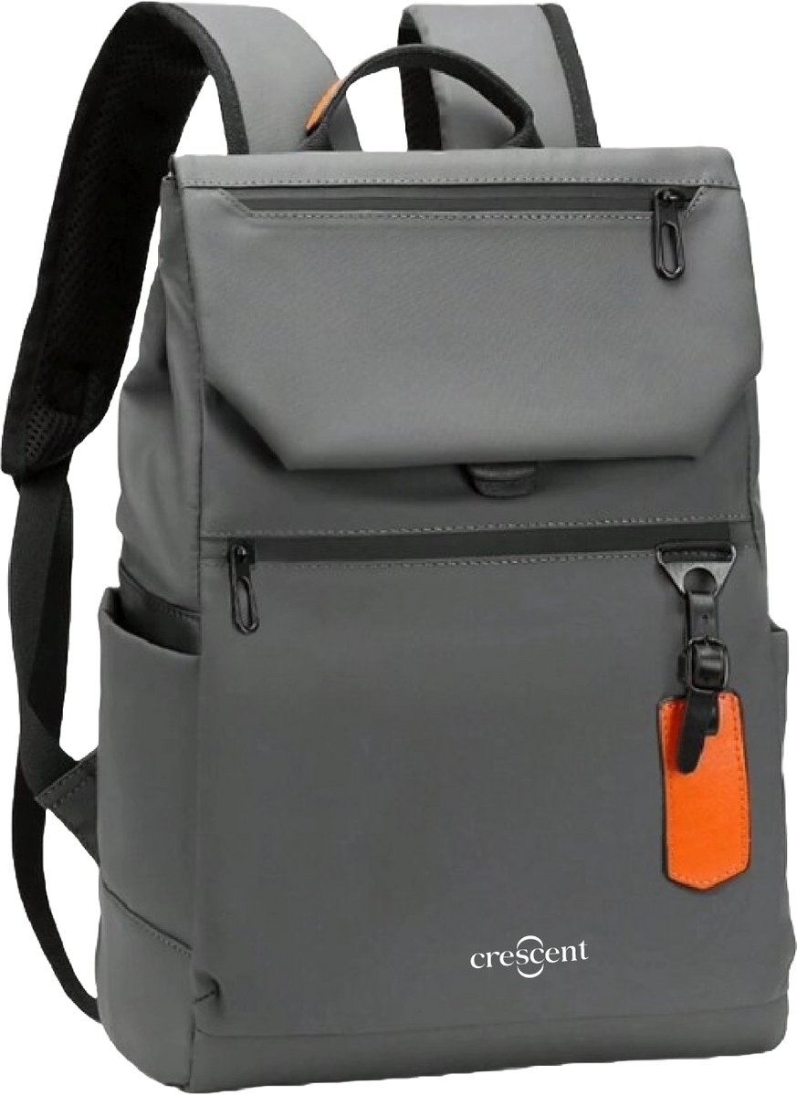 Crescent-Rupel Stijlvolle Ultra Lichtgewicht Rugzak met Flap Grijs Unisex - Draagbare Laptop Rugzak, Waterbestendig, Veelzijdig voor Reizen, Werk, School en Casual Dagelijks Gebruik