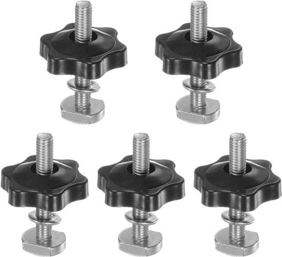 Set van 5 schroefdraadschroeven voor T-Track, M6 x 40mm en zeskantschroeven M6 x 32mm, inclusief handmoer en sluitring - zwart Kleur