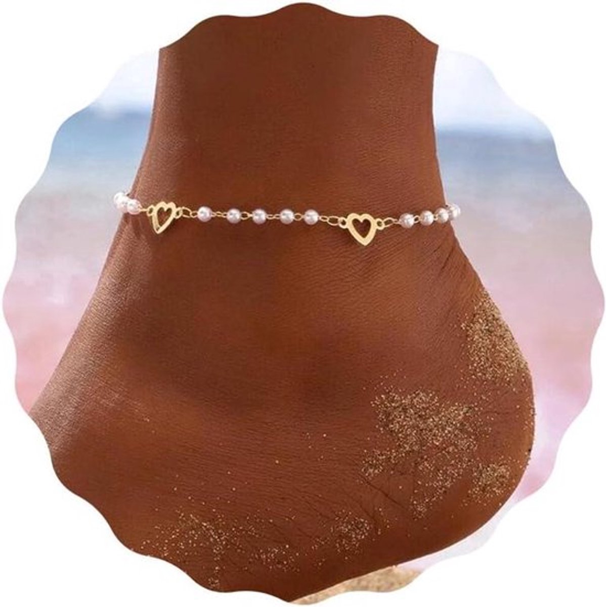Verstelbare Gouden Boho Enkelband met Parel Detail en Liefde Symbool - Zomerse Enkelarmband voor Vrouwen en Meisjes - Strand Voet Sieraden in 2021
