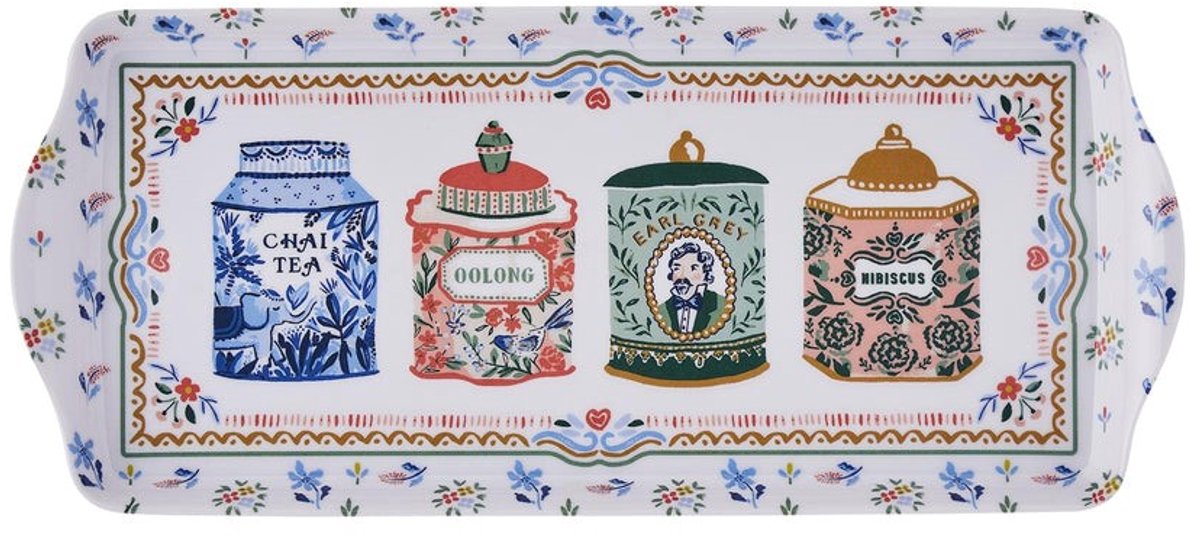 Dienblad - Tray Tea Tins - 39 x 17 cm - Smal dienblad met theeblikjes - Ulster Weavers