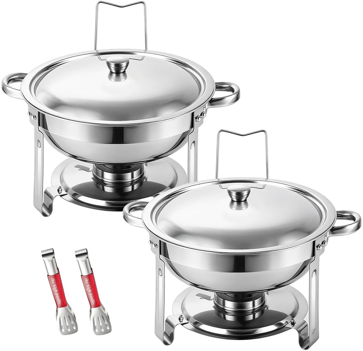 ArtiZo Buffetset - warmhoudpan - voedsel verwarmer - set van 2 - rond - 4.5 liter - RVS