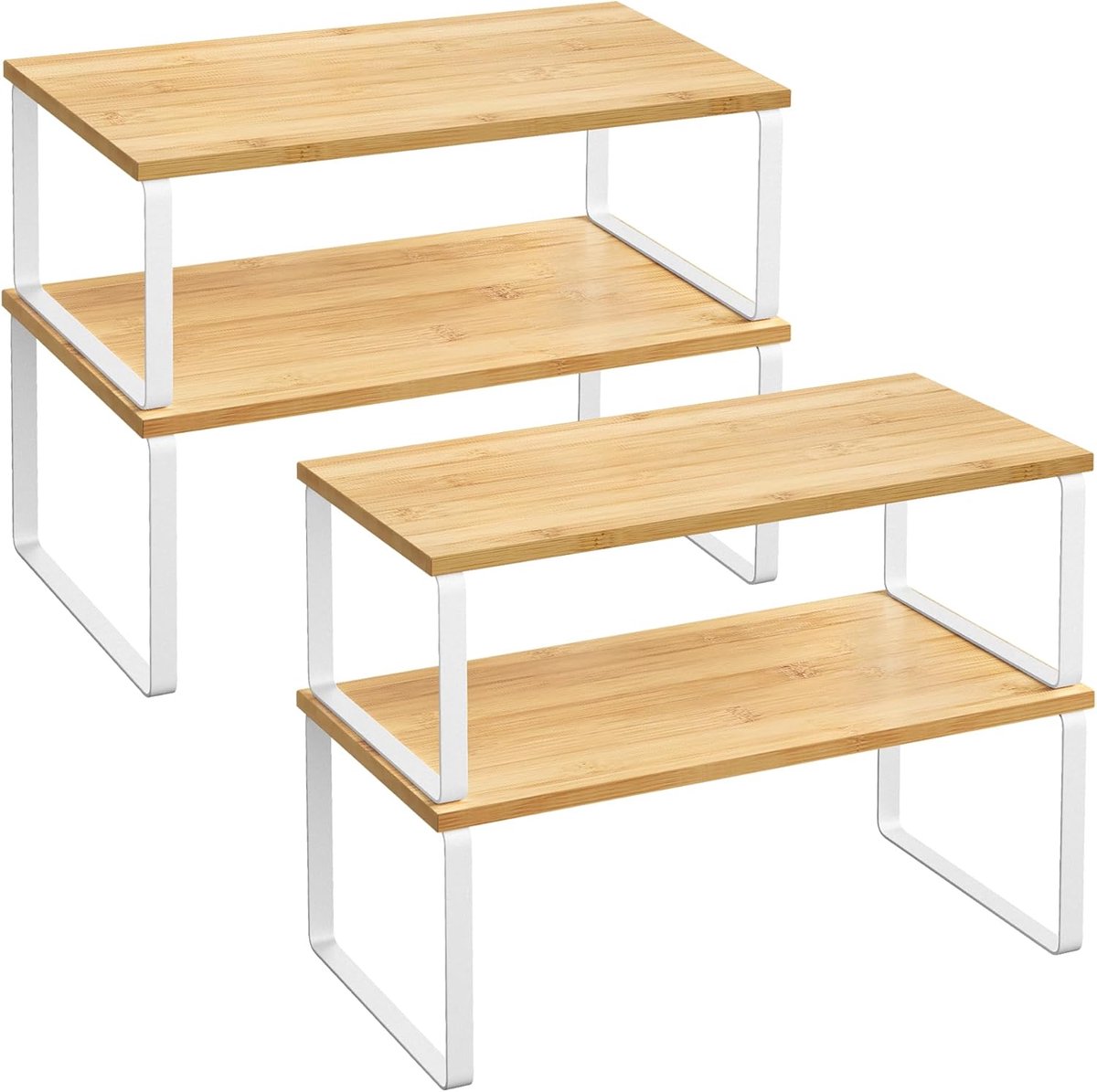 SONGMICS Spice Rack Set van 4 Uitbreidbare Stapelbare met Metalen Frame Keukenrek, Keuken Organizer, Kruidenhouder, Bewolkt Wit-Natuurlijk Beige, BYSTRO Collectie