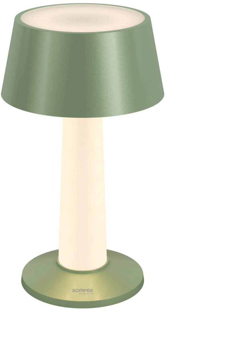 Sompex LULU, draadloze tafellamp , Groen mettalic - 19cm hoog dimbaar - oplaadbaar - Stijlvol voor binnen en buiten - en past zich perfect aan uw interieurstijl aan.