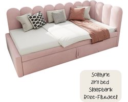 Solayne Bed - Slaapbank - Kinderbed - Logeerbed - 2in1 Multifunctionele Slaapbank - 2 persoons - Sofa bed - Fluweel Roze