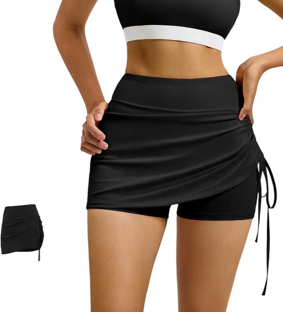Dames Sportbroek Hoge Taille – Hardloopbroek met Ingebouwde Shorts, Sport Broek voor Yoga, Fitness, Tennis en Training - Zwart - Maat L