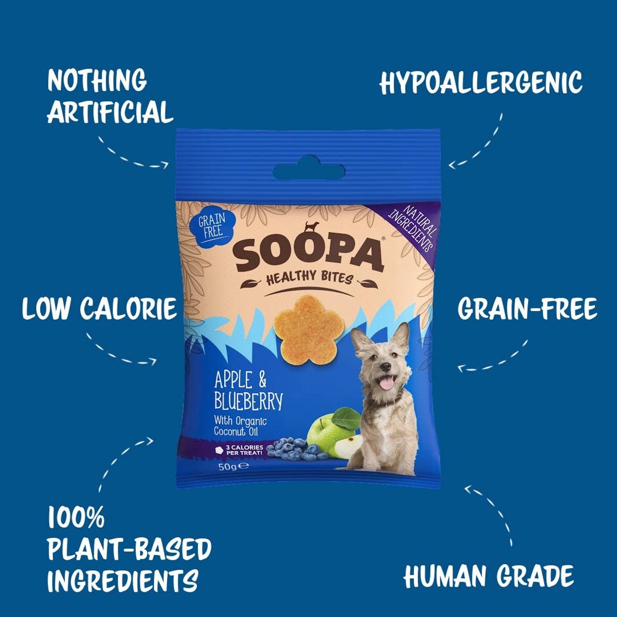 Soopa Healthy Bites - Vegan Hondensnacks - Appel & Blauwe Bes - Trainingssnacks - 3 kcal per Bite