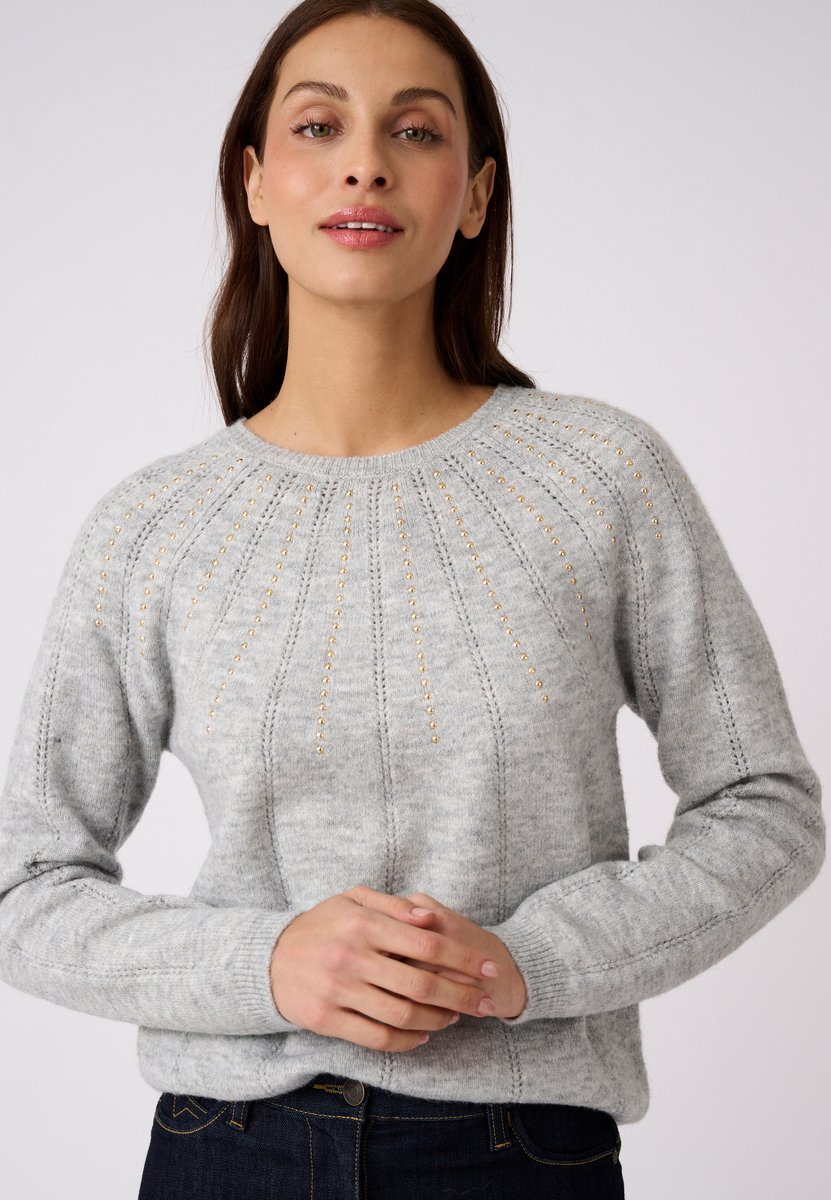 Damart - Thermolactyl trui van opengewerkt tricot met spijkerdetails - Dames - Grijs - XL