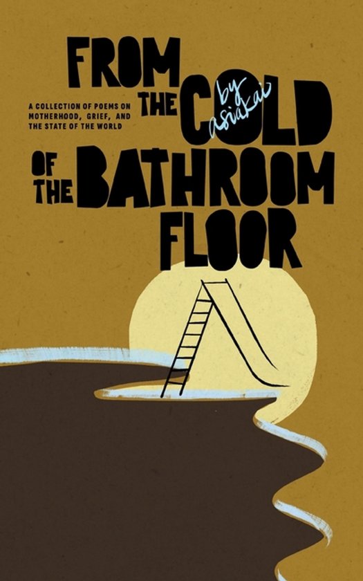 Couverture du livre : 'FROM THE COLD OF THE BATHROOM FLOOR', un recueil de poèmes sur la maternité, le deuil et l'état du monde. Avec une illustration d'un escalier menant à un toboggan.